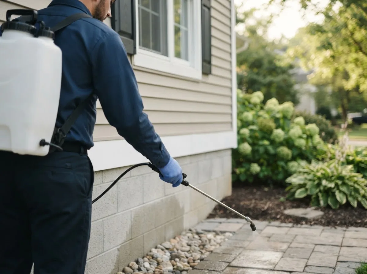 Pest control technician inspecting a home in East Sparta, OH